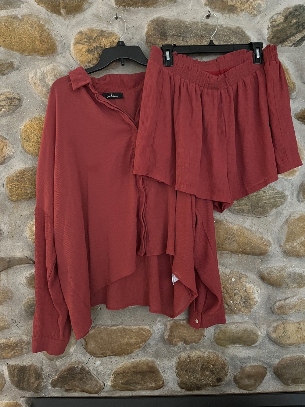 Lulu's Rust-Red Textured Swim Cover-Up Set - Picture 5 of 6